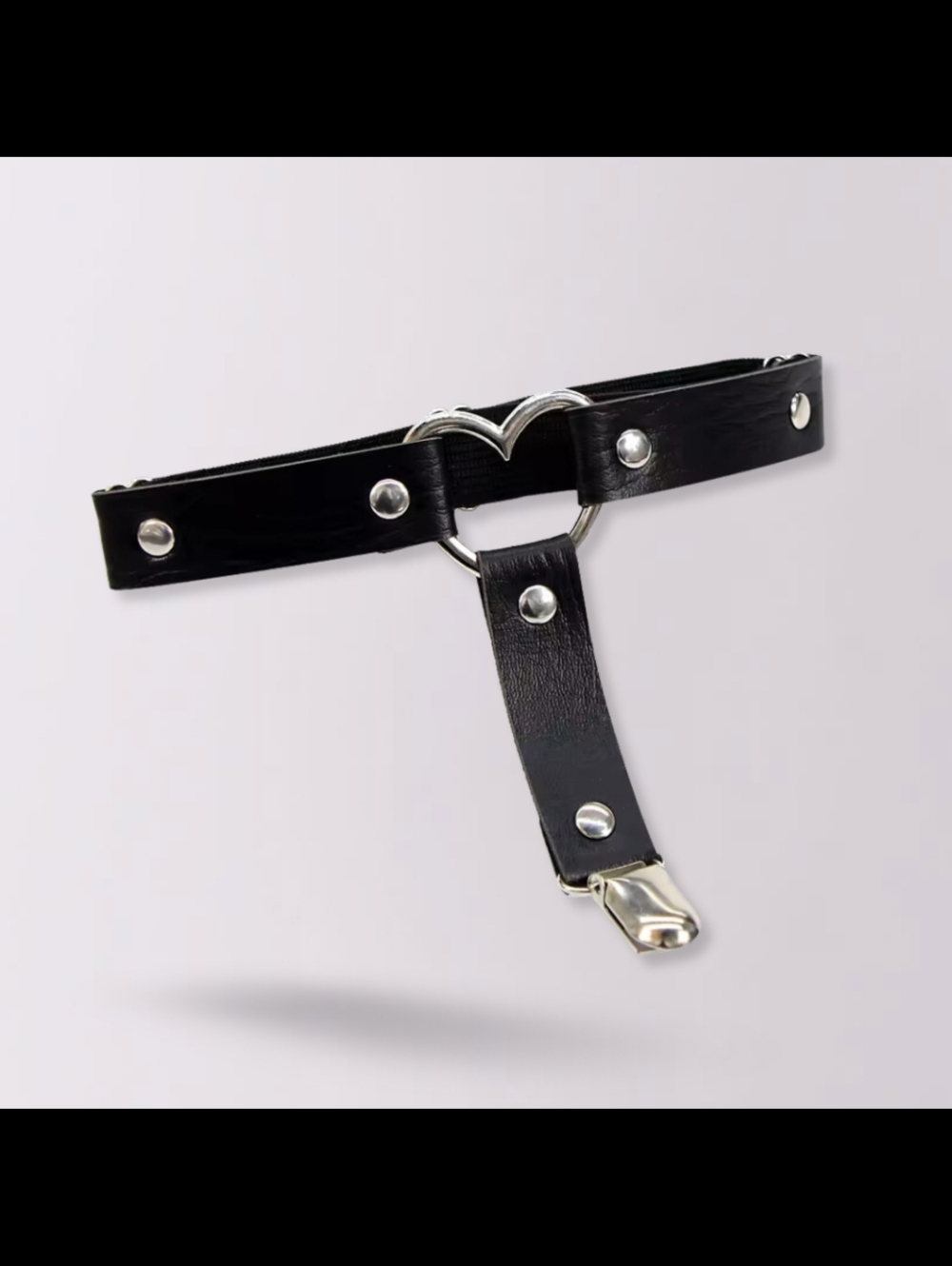 Black Leather Heart Ring Garter Belt